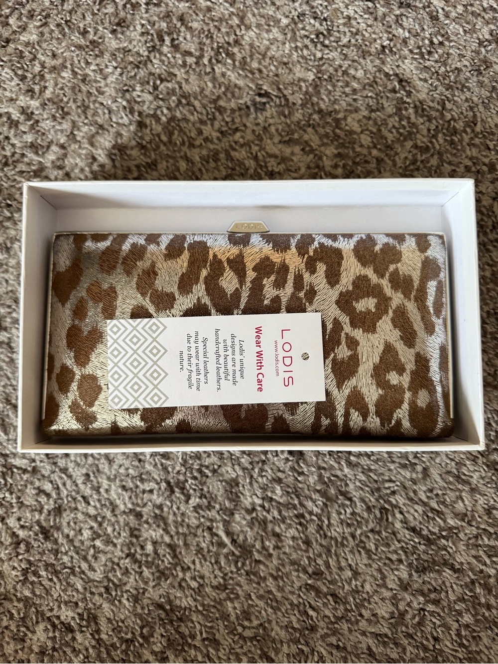 Lodis Leopard-Print Metallic Brown and Gold Wallet